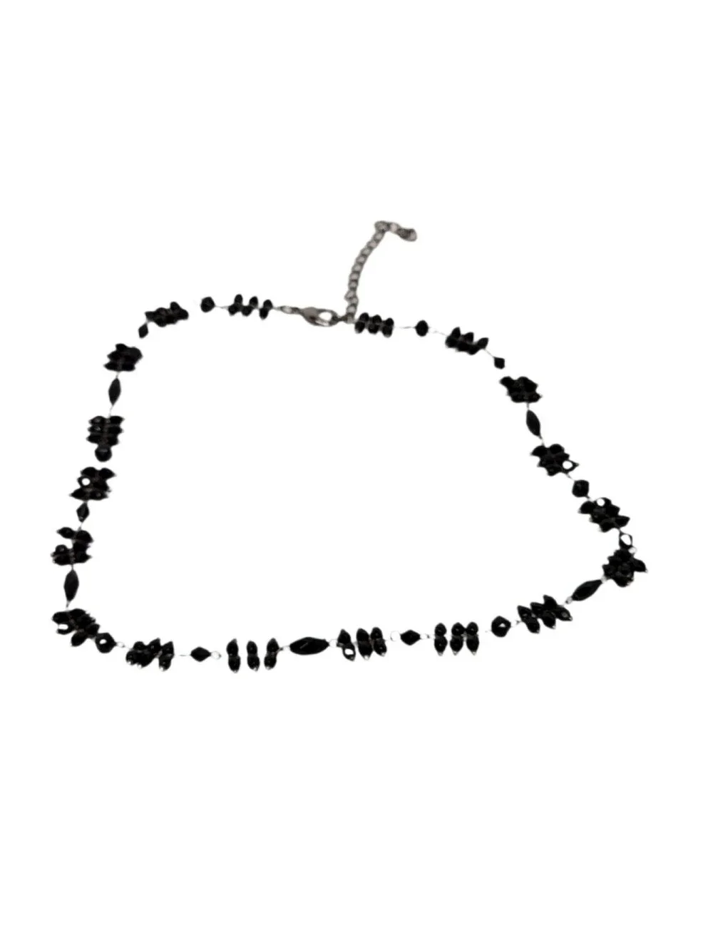 Delicate Faceted Black Beaded Gunmetal Chain Necklace